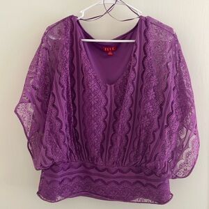 Elle Purple Lace Blouse. Size: XL